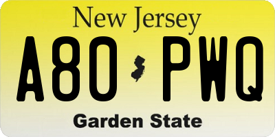 NJ license plate A80PWQ
