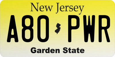 NJ license plate A80PWR