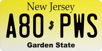 NJ license plate A80PWS