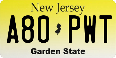 NJ license plate A80PWT