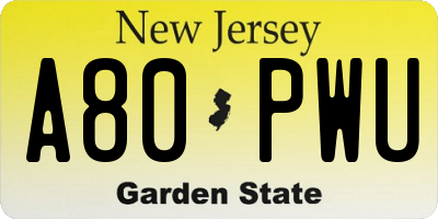 NJ license plate A80PWU