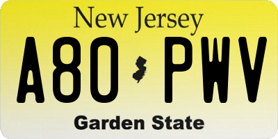 NJ license plate A80PWV