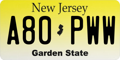 NJ license plate A80PWW