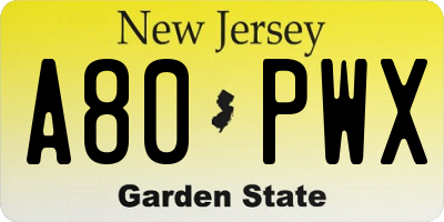 NJ license plate A80PWX
