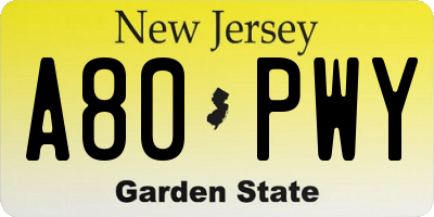 NJ license plate A80PWY