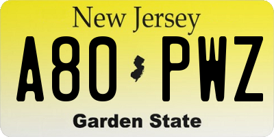 NJ license plate A80PWZ