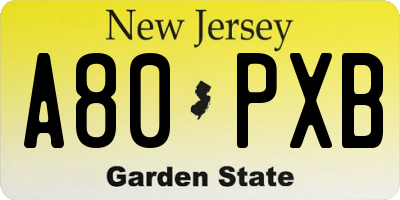 NJ license plate A80PXB