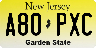 NJ license plate A80PXC