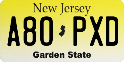 NJ license plate A80PXD