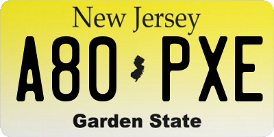 NJ license plate A80PXE