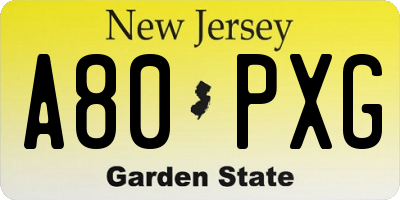 NJ license plate A80PXG