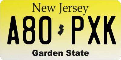 NJ license plate A80PXK