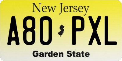 NJ license plate A80PXL