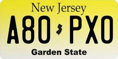 NJ license plate A80PXO