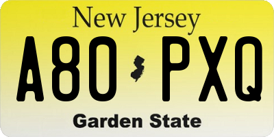 NJ license plate A80PXQ