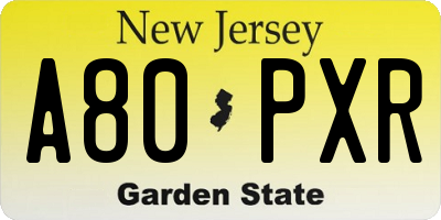 NJ license plate A80PXR
