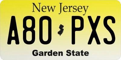 NJ license plate A80PXS