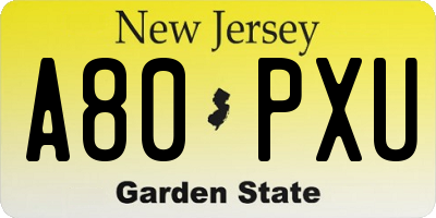 NJ license plate A80PXU