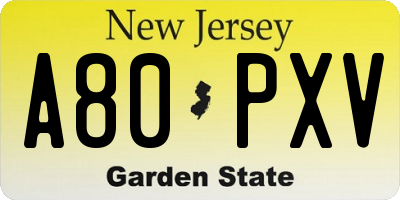 NJ license plate A80PXV