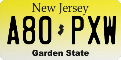 NJ license plate A80PXW