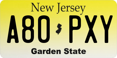 NJ license plate A80PXY