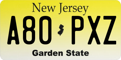 NJ license plate A80PXZ