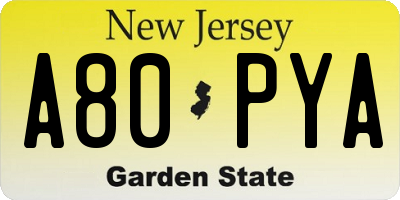 NJ license plate A80PYA