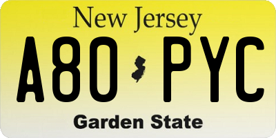NJ license plate A80PYC