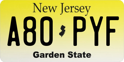NJ license plate A80PYF