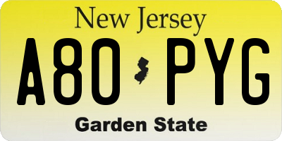 NJ license plate A80PYG