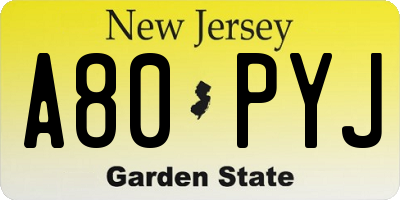 NJ license plate A80PYJ