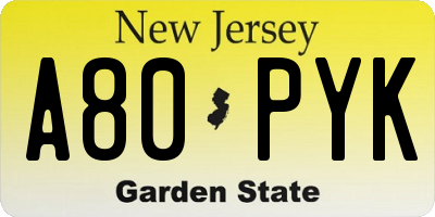 NJ license plate A80PYK