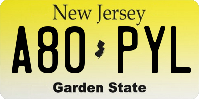 NJ license plate A80PYL