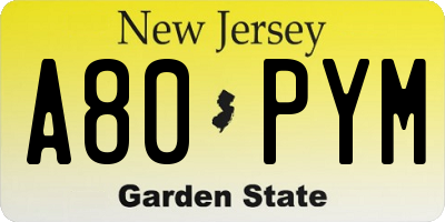 NJ license plate A80PYM