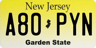 NJ license plate A80PYN