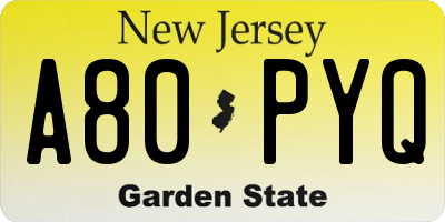 NJ license plate A80PYQ