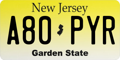 NJ license plate A80PYR