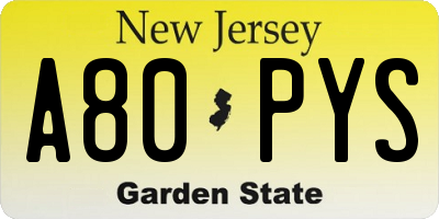 NJ license plate A80PYS