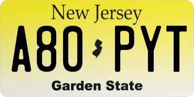 NJ license plate A80PYT
