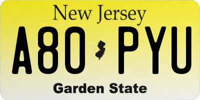 NJ license plate A80PYU