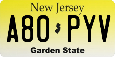 NJ license plate A80PYV
