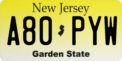 NJ license plate A80PYW