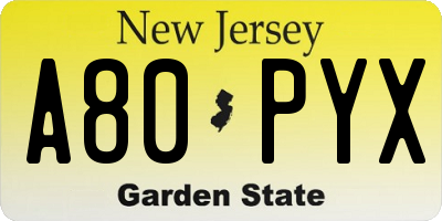NJ license plate A80PYX
