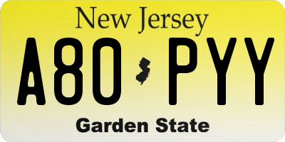 NJ license plate A80PYY