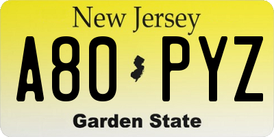 NJ license plate A80PYZ