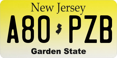 NJ license plate A80PZB