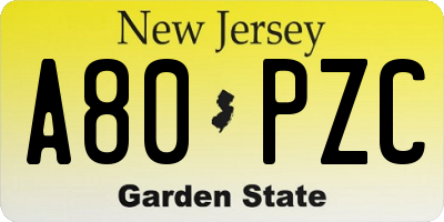 NJ license plate A80PZC
