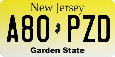 NJ license plate A80PZD