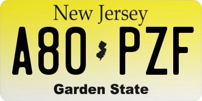 NJ license plate A80PZF