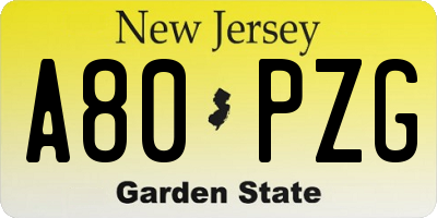NJ license plate A80PZG